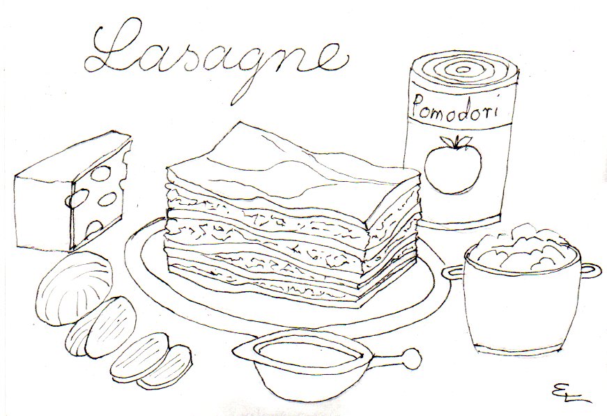lasagne mit tusche gezeichnet