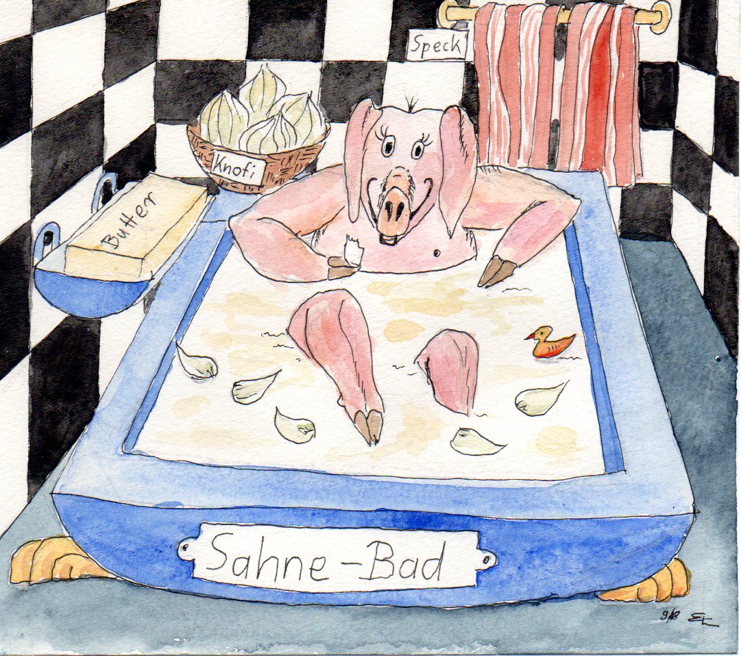 Handgemalte Illustration schweinefilet in knoblauchrahm