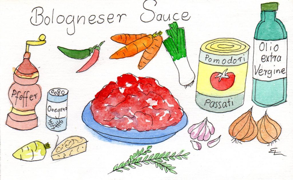 Handgemalte Illustration bologneser-sauce