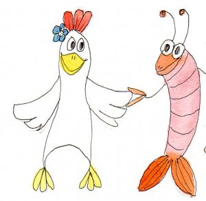 Handgemalte Illustration: huhn-und-krabbe