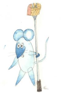 Handgemalte Illustration: Maus beim Fondue