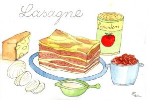 Handgemalte Illustration lasagne
